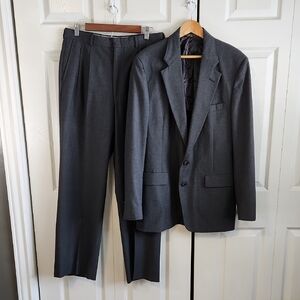 Vintage Palm Beach Gray Single Breasted Suit 42 33x43‎ Business 80s Preppy